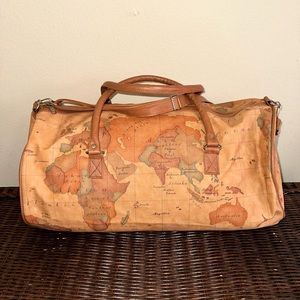 Vintage VTG MAGELLAN GITANO Tan World Atlas Map Novelty Travel Duffel